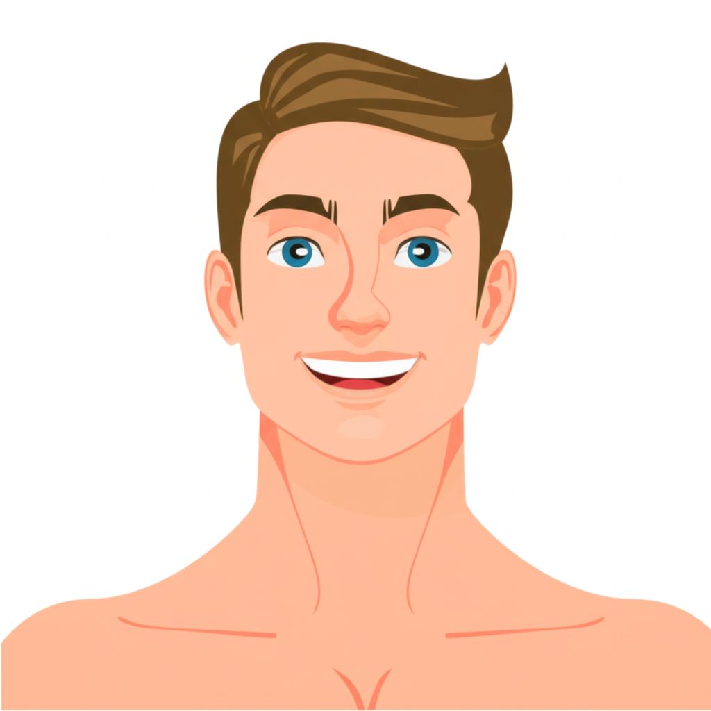 Illustration of a confident and energetic man smiling and looking healthy, representing successful natural health improvement.