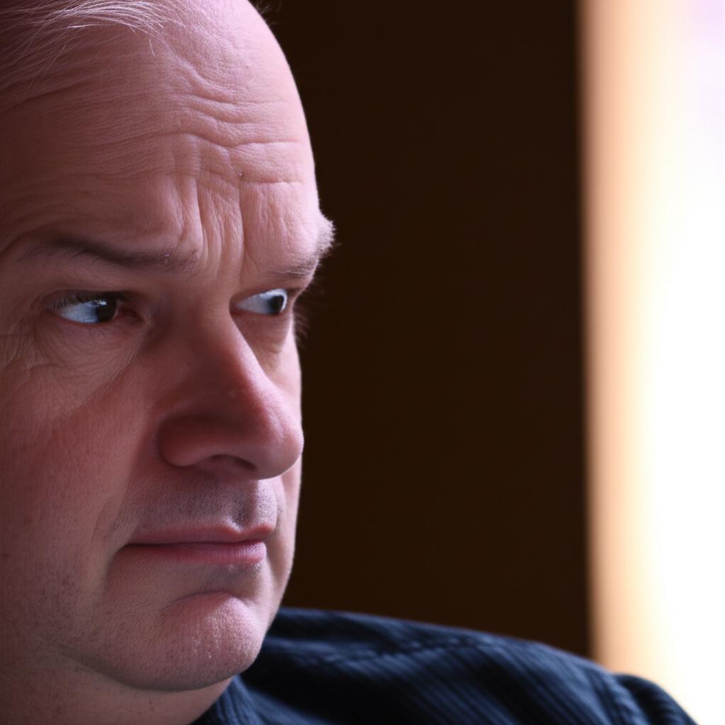 A man looking thoughtful and slightly concerned about his health, sitting alone, perhaps in a quiet room. The lighting is soft, suggesting introspection.